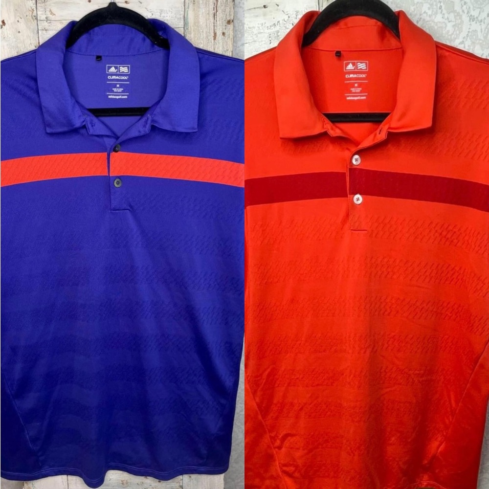 2 Adidas Polo Shirts| ClimaCool Golf Polo |Dark Blue & Rust Red Men's Medium